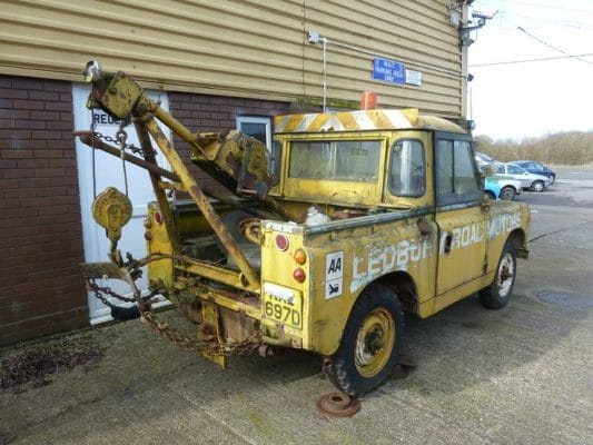back view of a 20 liter diesel land rover series 2 swb 88 recovery truck